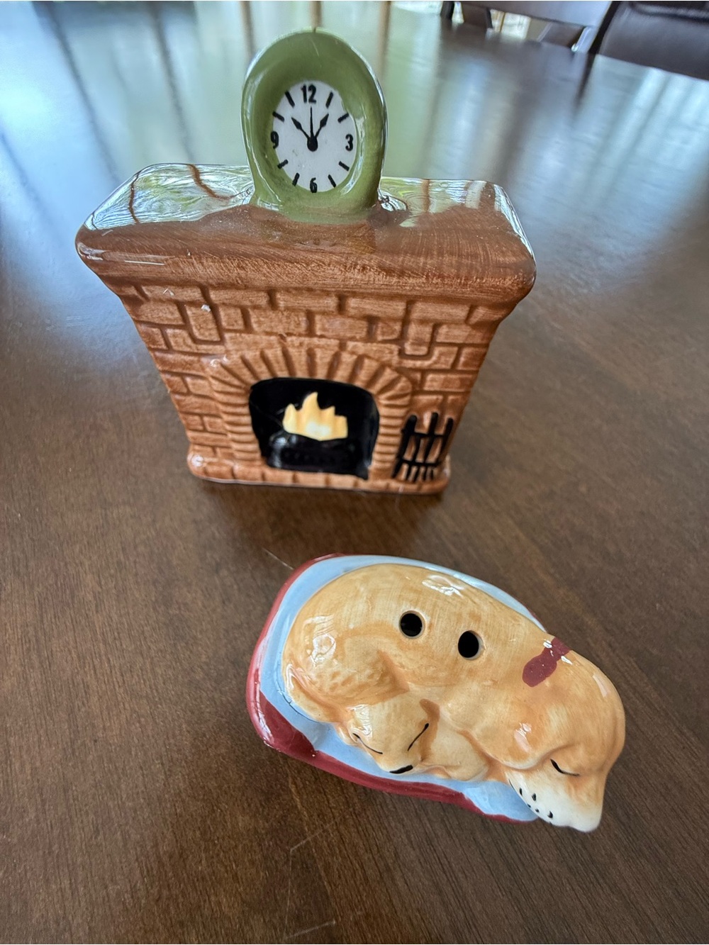 Cracker Barrel Sleeping Dog Puppy Fireplace Salt Pepper Shaker Set NIB